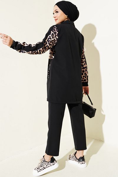 VOLT CLOTHİNG Γυναικείο Leopard Garnished Cardigan Διπλό Σετ