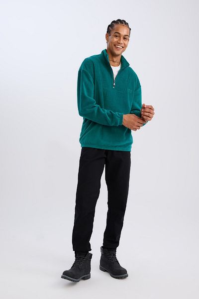 DeFacto Удобен суичър от полар с щампа с яка и щампа - Comfort Regular Fit C7793Ax24Au