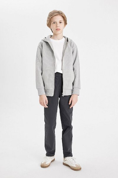 DeFacto Boys' Straight Leg Elastic Waist Pocket Anthracite Gabardine School Pants 25K 801004163