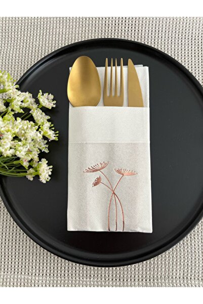 kidspartim Rose Gold Yaldızlı Beyaz Cepli Havuç Çiçeği Peçete 12 Adet