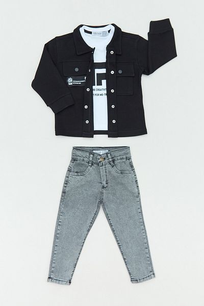 Fulla Moda 100% Cotton Text Printed 3-Piece Boy's Suit with Snap Fasteners