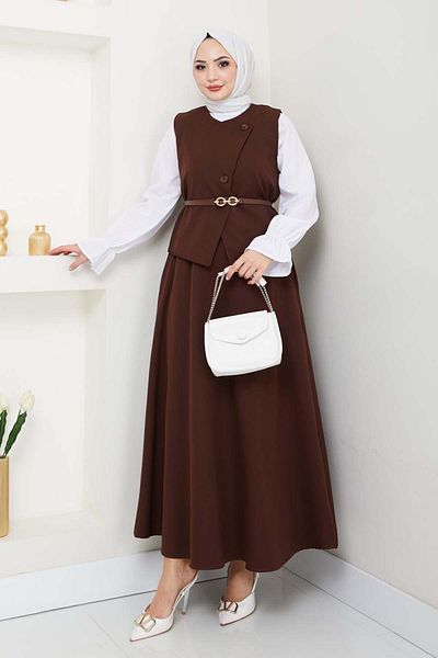 benguen Brown Vest Skirt Suit 5704