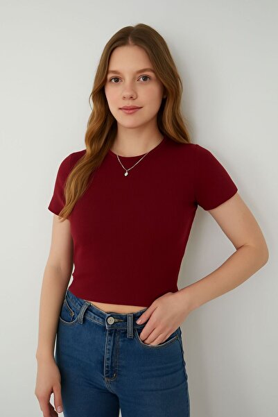 LOUİSA Body crop cu mânecă scurtă de damă Bordeaux