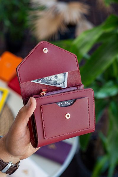 Garbalia Vegan Leather Coin Compartment Mini Claret Red Women's Wallet with Plenty of Card Holders