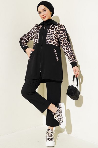 VOLT CLOTHİNG Γυναικείο Leopard Garnished Cardigan Διπλό Σετ