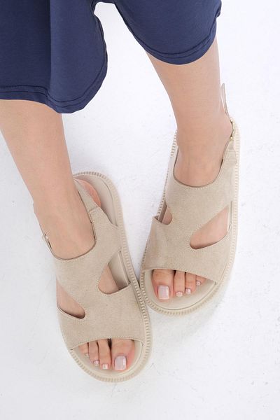 Mio Gusto Reina Beige Color Asymmetrical Cut Women's Sandals