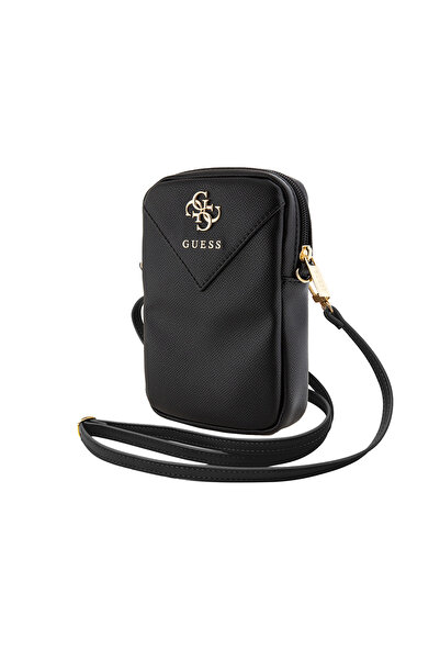 Guess Lisanslı Kadın Omuz Çantası 4G Metal Logolu Fermuarlı PU Deri Çapraz Askılı Siyah