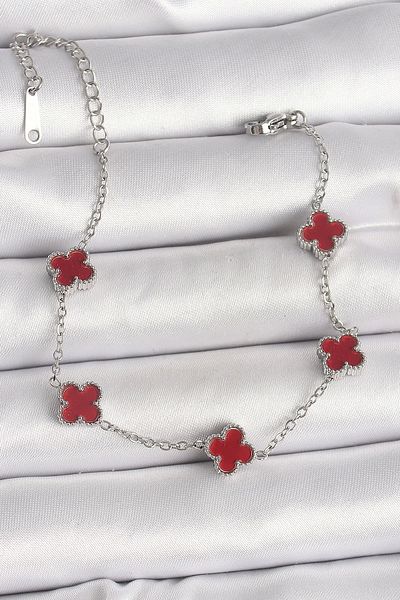 Clariss 316L Steel Silver Color Baby Boy Red Clover Model Women's Bracelet