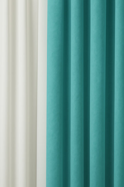 Cortibo Perdeaua de fundal cu textura de catifea Barcelona turcoaz (fără pliuri)