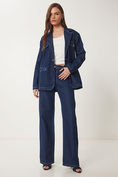 Lovelyİstanbul Set jachetă și pantaloni din denim ALBASTRU ÎNCHIS LLC0001