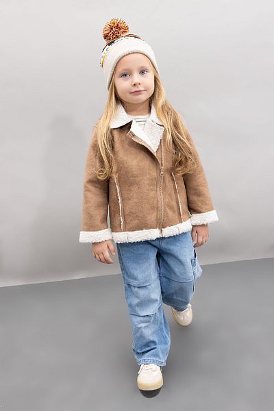 DeFacto Baby Girl V-Neck Coat Faux Fur Lined Suede Jacket with Fleece Inside Pocket C6578A524Au