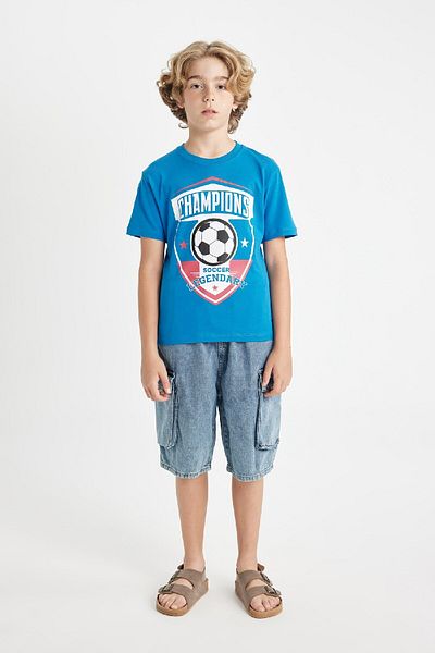 DeFacto Tricou cu mânecă scurtă cu imprimeu pentru băiat - Gât crew C6498A824HS