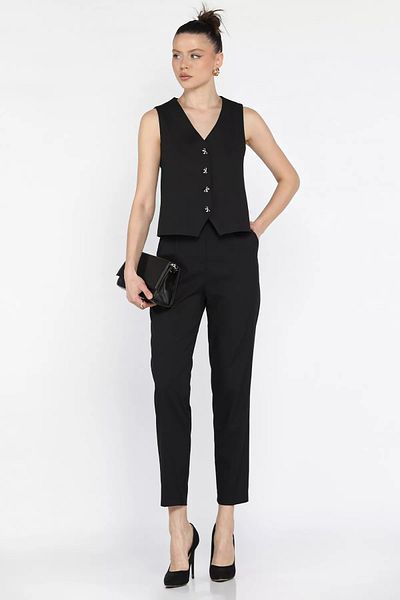 GÜLSELİ Black Women's Button Detailed Lined Vest Trousers Double Set