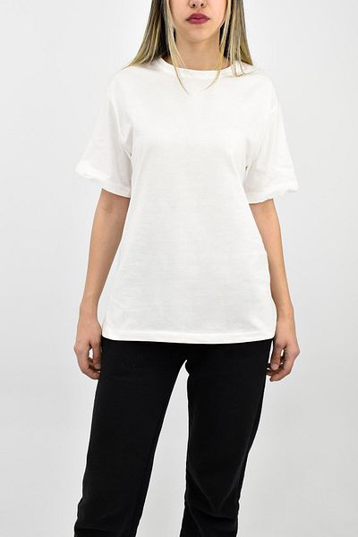 birizmoda Oversize Basic T-Shirt - Crew Neck Cream