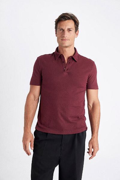 DeFacto Slim Fit Slim Fit Polo γιακά με κοντό μανίκι με υφή T-shirt C8573ax24sm