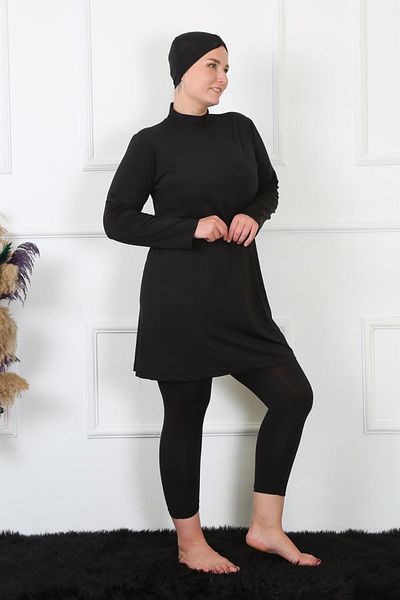 Celira Fully Covered Plus Size Black Swimsuit 32026