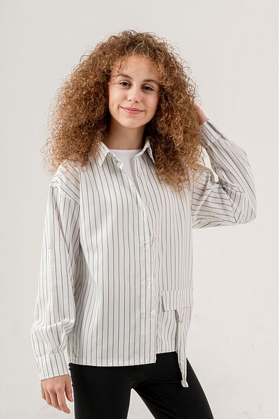 ANGELOS GIRLS Cămașă din terikoton cu model cu dungi pentru fete, cu detaliu curea de buzunar 269-3