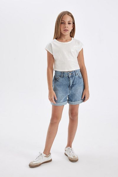 DeFacto Girls' Slim Fit Slim Fit Crew Neck Ribbed Camisole Short Sleeve T-Shirt C5467A824Sm