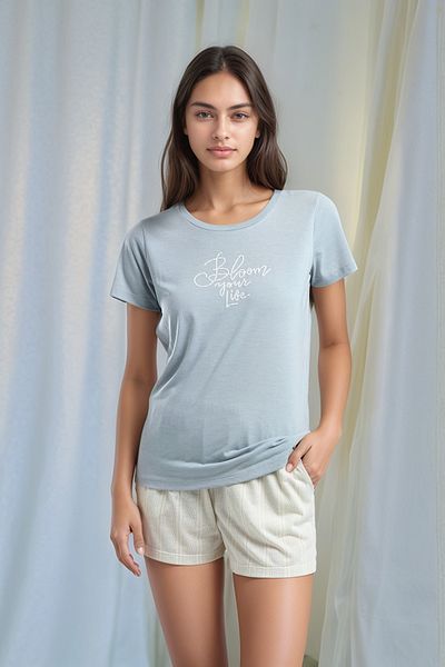 Soweto Tricou cu mânecă scurtă pentru damă, pantaloni scurți cu buzunare, set de pijamale