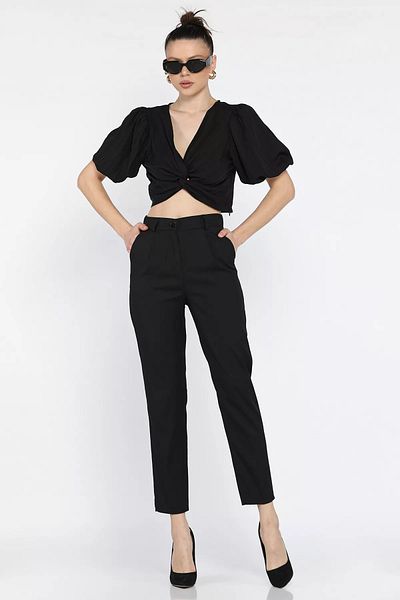 GÜLSELİ Black Women's High Waist Fabric Pants