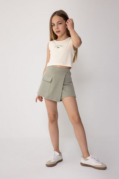DeFacto Girl's 2-Piece Set Ribbed Camisole Printed Undershirt Top Elastic Waist Shorts Skirt C7501A824Sm