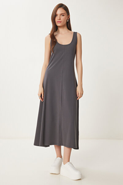 Lovelyİstanbul Sleeveless Basic Summer Knitted Dress Anthracite Lcr0057