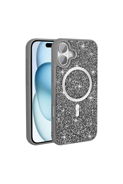 Nezih Case Apple iPhone 16 Plus Uyumlu Pırlanta Taşlı Magsafe Şarj Özellikli ...