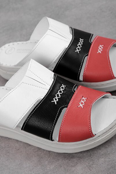 Lal Shoes & Bags Admiral Жіночі тапочки з натуральної шкіри з 3-ма ремінцями та деталями швів - білі