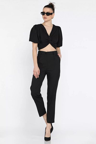 GÜLSELİ Black Women's High Waist Fabric Pants