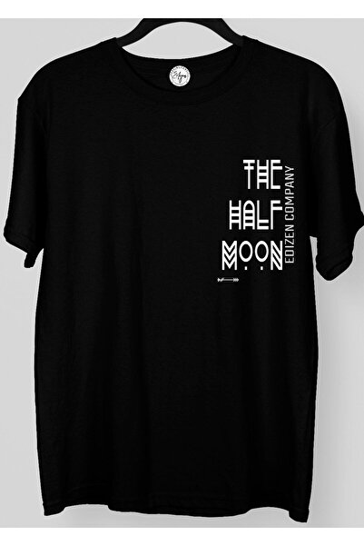 Edizen Tricou negru supradimensionat Half Moon Bumbac pieptănat compact