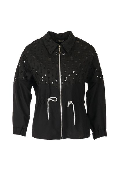 Ysatis Sequin Shirt Collar Black Women's Jacket - Long Sleeve24241000115