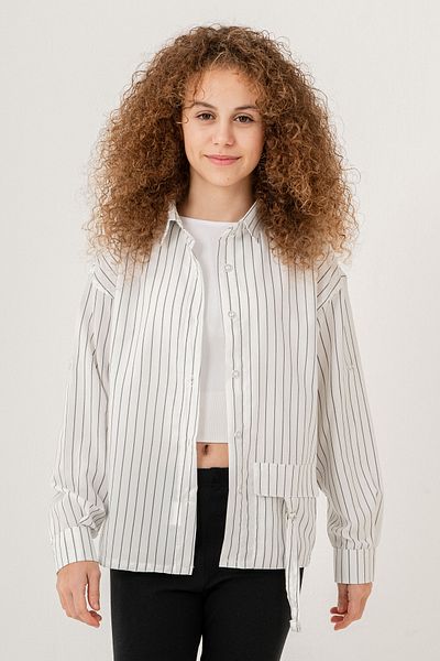ANGELOS GIRLS Cămașă din terikoton cu model cu dungi pentru fete, cu detaliu curea de buzunar 269-3