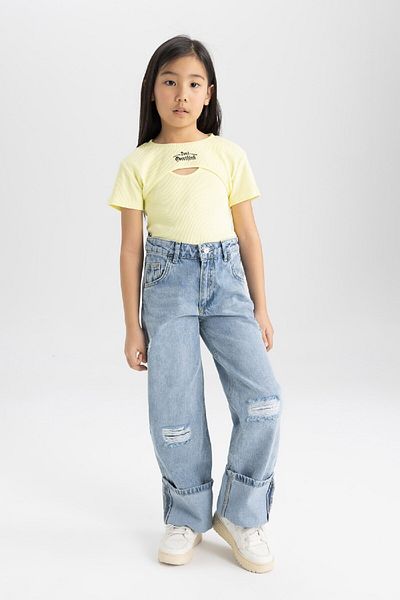 DeFacto Girls' Ribbed Camisole 2-Piece Short Sleeve T-Shirt C8603A824Hs