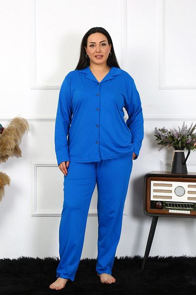 Celira Women's Large Size Cotton Pocketed Buttoned Saks Pajama Set202401