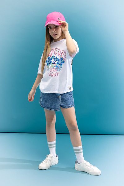 DeFacto Tricou cu mânecă scurtă, cu mânecă scurtă, cu imprimeu 3d, pentru fete, cu croială supradimensionată C5462a824sm