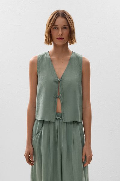 Oysho 100% linen tie detail top