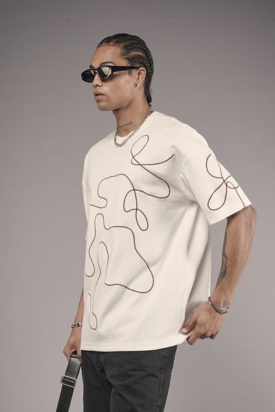 Butik Trend Biz Crew Neck Embroidered Oversize Fit T-Shirt