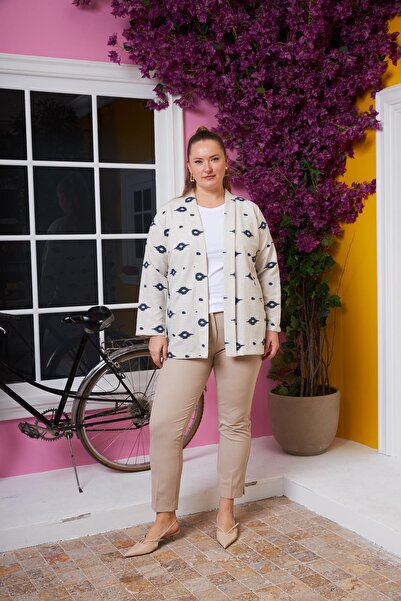 RMG Вишивка Деталізована Льняна Тканина Великий Розмір Куртка Синя