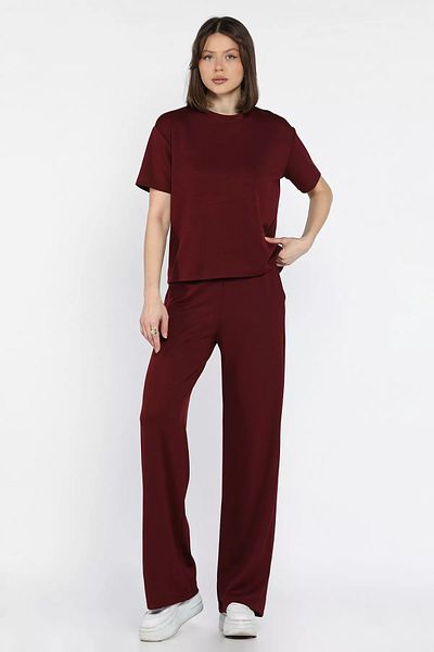 GÜLSELİ Claret Red Women's T-Shirt Pants Double Set