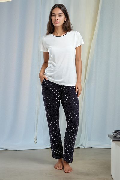 Soweto Set de pijamale pentru femei, tricou cu mânecă scurtă, pantaloni lungi cu model