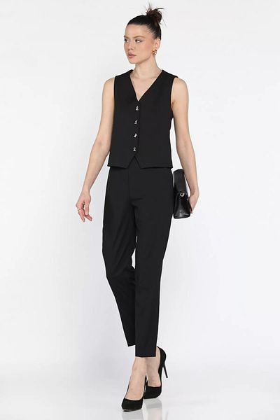 GÜLSELİ Black Women's Button Detailed Lined Vest Trousers Double Set