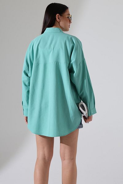 Corradeo Giyim Oversize Poplin Fabric Turquoise Double Pocket Women's Tunic Shirt