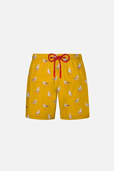 AYYILDIZ 106 Yellow Seagull Patterned Boy's Swim Shorts