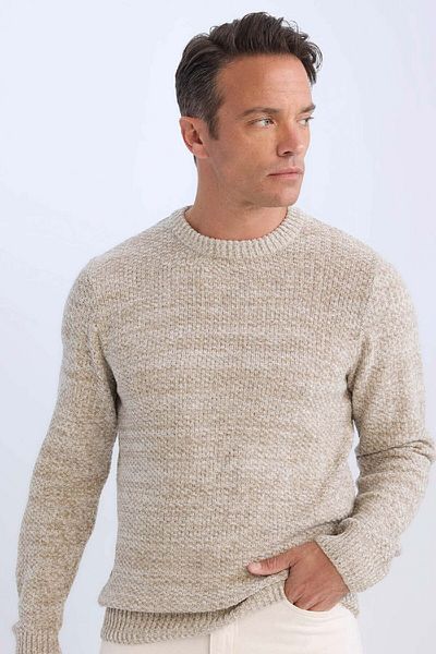 DeFacto Standard-Passform, normaler Schnitt, strukturierter Basic-Strickpullover mit Rundhalsausschnitt R1175az24wn