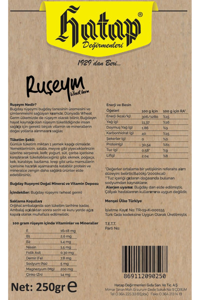 Hatap Değirmenleri Hatap 250 Gr Ruşeym (fabrikasından)
