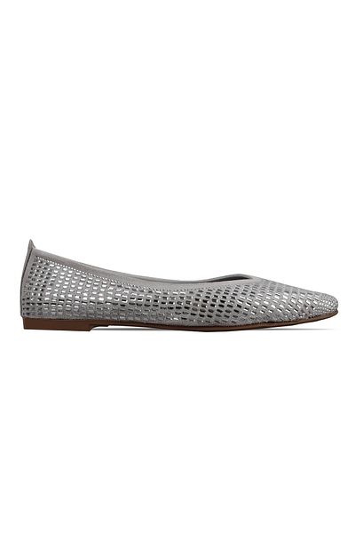 Lal Shoes & Bags حذاء باليرينا نسائي من Combo بتفاصيل حجرية لامعة - فضي