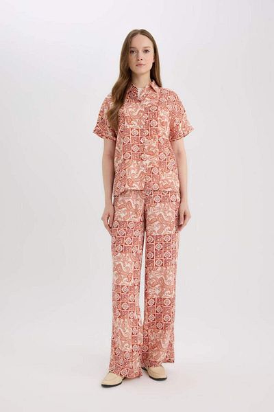 DeFacto New Season Regular Fit Wide Loose Leg Patterned Trousers
