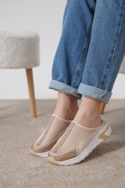 luuq shoes Leta Thick Sole Stone Detailed Women's Slippers