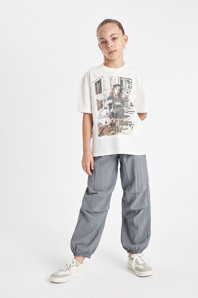 DeFacto Dziewczęca koszulka z krótkim rękawem i okrągłym dekoltem Harry Potter Oversize Fit C5949a824hs