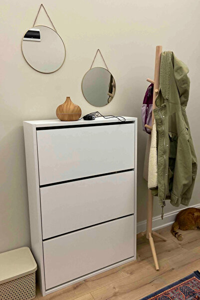 Evnalia Düşer Kapak Ayakkabılık Kapı Önü & Dış Mekan Duvara Monte 3 Bölmeli 6 Raflı Rampalı 110 x74 cm